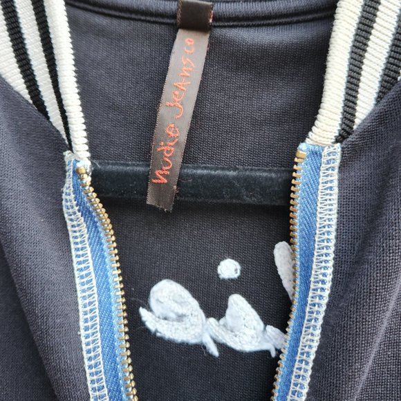 Nudie Jeans Co. Navy Zip Up Varsity Look Sweatshirt Sweater Unisex Size Small - Picture 4 of 5